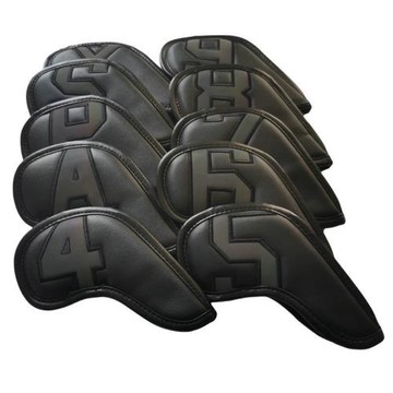 10個裝 高爾夫鐵桿保護套PU防水球頭帽套10只裝 炫彩數字繡花桿套