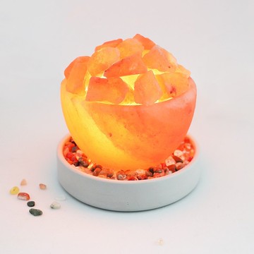 小玫瑰聚寶盆 鹽燈 I 清水模 招財進寶底座 (含七彩石) I