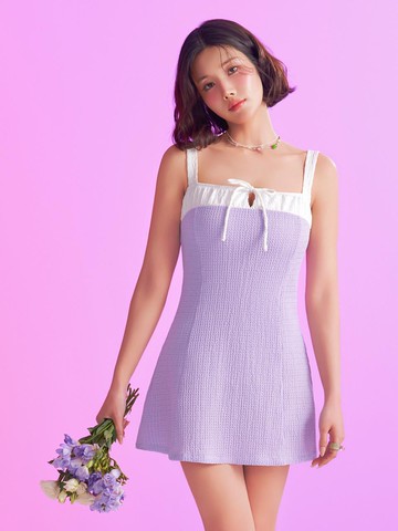 Ribbon Shirring Monokini [Purple]