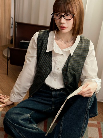 英倫復古格紋修身馬甲背心