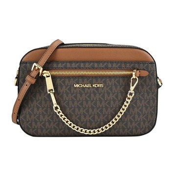 MICHAEL KORS JET SET掛鍊滿版斜背相機包-大/棕
