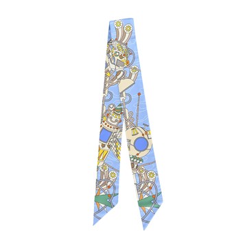 Hermes 愛馬仕Odyssey未來世界 Twilly絲巾(米/天空藍/艷黃)