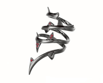 純銀玫瑰大戒指 荆棘925銀飾 硫化黑戒指 紅寶石銀戒 質感長戒指