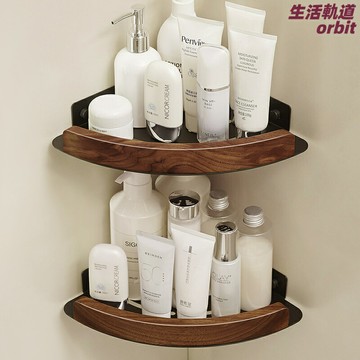 【免打孔防水】浴室置物架 衛生間收納架 三角架 牆角架 壁掛架 多層儲物 胡桃木紋 強力粘膠 免釘安裝 淋浴房洗手間適用