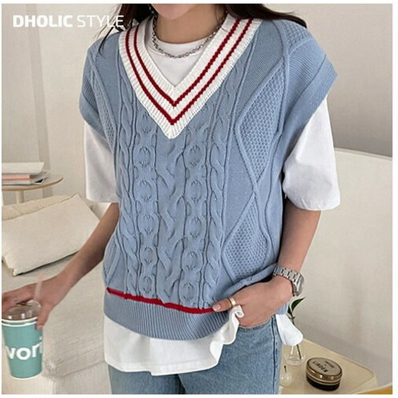 韓国ファッション トップス ニットベスト ケーブルニット ツイストニット アラン編み Vネック ルーズ スクールルック カジュアル 秋 冬 通販 Lineポイント最大0 5 Get Lineショッピング