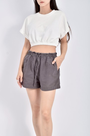 (S) uniqlo高腰質感棉質鬆緊腰灰色短褲