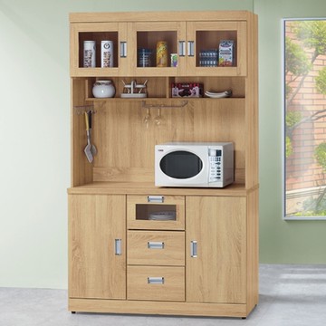 MUNA家居  韋弗利原橡色4尺餐櫃/碗盤櫃(全組)  121X43X205.5cm