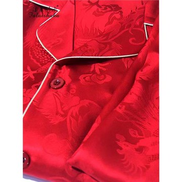 龍鳳真絲睡衣女男本命年桑蠶絲中國風紅色龍年結婚情侶家居服套裝