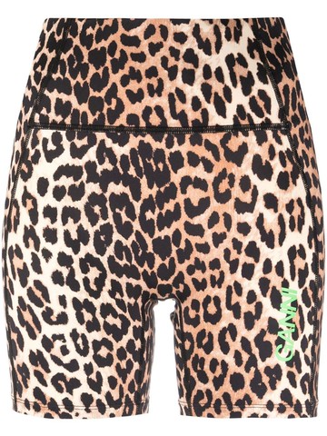 GANNI - leopard-print cycling shorts - women - Elastane/Elastane/Recycled Polyester/Recycled Polyamide - XS - Brown