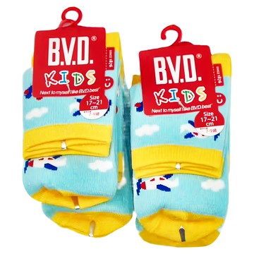 B.V.D. 飛上雲端1/2童襪 Set 6雙 尺寸 17-21cm  淺藍色