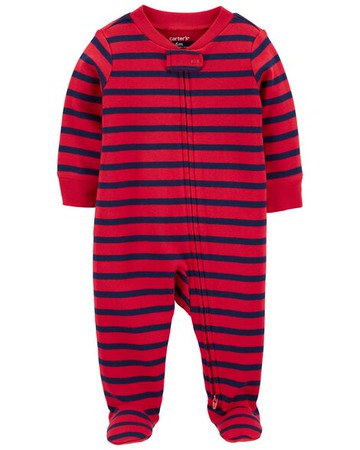Baby Striped 2-Way Zip Cotton Footed Sleep & Play