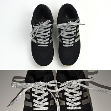 鞋帶 反光千鳥紋扁鞋帶-淺灰【NZG34】