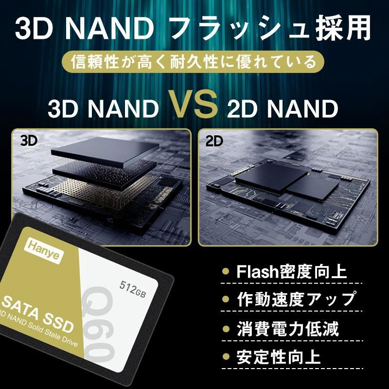 Hanye SSD 512GB 内蔵型 2.5インチ 7mm 3D NAND採用 SATAIII 6Gb/s