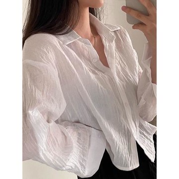 夏季女裝韓版批新款發長袖棉麻空調衫褶皺輕薄襯衣百搭防曬襯衫潮