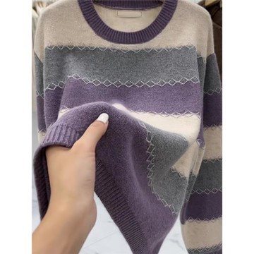 歐貨重磅秋冬季2025新款長袖女裝高級感上衣紫色休閑針織衫毛衣潮