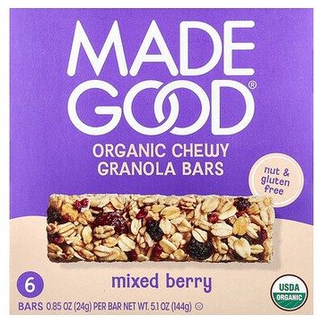 MadeGood, 格蘭諾拉麥片棒，混合漿果味，6 根，每根 0.85 盎司（24 克）
