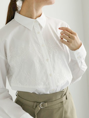 拼接簍空蕾絲長袖襯衫/上衣(FC37L0A1480) - Te chichi
