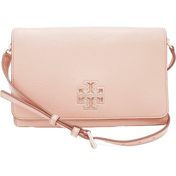 TORY BURCH - 雙TLOGO皮革翻蓋斜背包-粉色