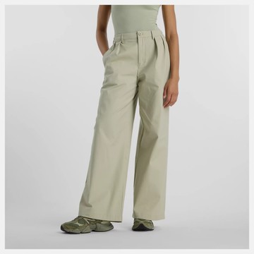 NEW BALANCE 長褲 NB 淺綠 打摺 休閒 直筒寬褲 女 WP51538OVN