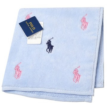 RALPH LAUREN POLO 淺藍滿印雙色馬馬球刺繡LOGO圖騰小方巾(29CM)