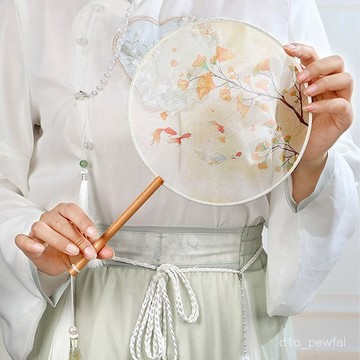 🔥桃園出貨-團扇古風半透長柄複古舞蹈扇女古裝漢服旂袍國風古典宮廷圓形扇子