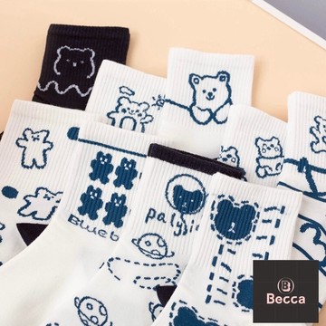 💝Becca-g0237【現貨-快速出貨襪】白色小熊襪 中筒襪 襪子 女襪  短襪 素色襪   白襪  襪