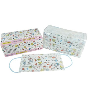 Sanrio】三麗鷗Hello Kitty 成人防護口罩(白底繽紛30入)【買5送1 