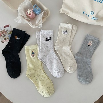 🔥24H出貨🔥刺繡動物襪 卡通動物襪 中筒襪 點子砂襪 可愛卡通襪 刺繡襪 堆堆襪 棉襪 長襪 可愛 卡通 蝴蝶結襪