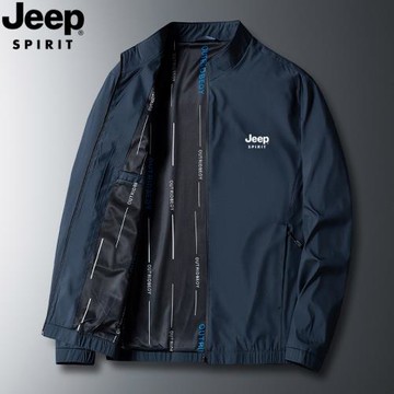 JEEP男士夾克秋冬季立領商務休閑外套爸爸秋裝純色中年茄克衫男裝