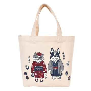 kUSUgURU JAPAN 日本眼鏡貓 JAPAN X KUSUGURU日本限定觀光主題系列 帆布手拿午餐袋  和服造型款  不適用