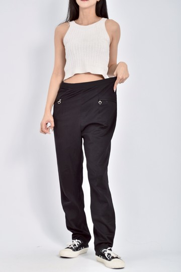 加購優惠(XL) 高腰鬆緊腰黑色長褲