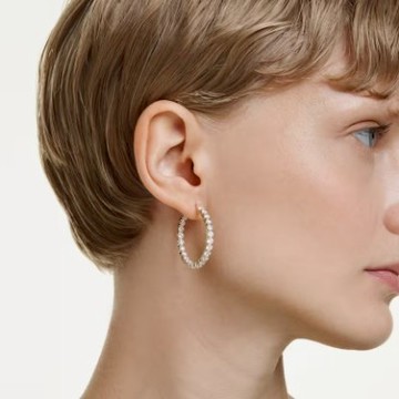【Swarovski 施華洛世奇】Matrix 大圈耳環(圓形切割 白色 18K 金飾面) (5750620)