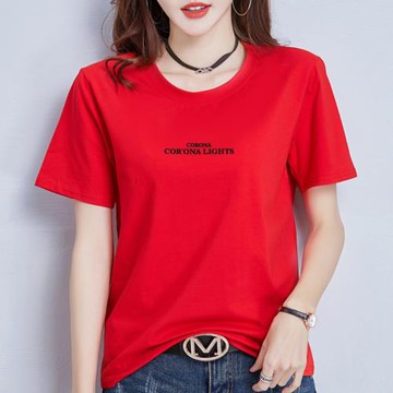 純棉短袖T恤女士土大紅色上衣夏寬松半袖體恤桖全棉汗衫簡約女裝