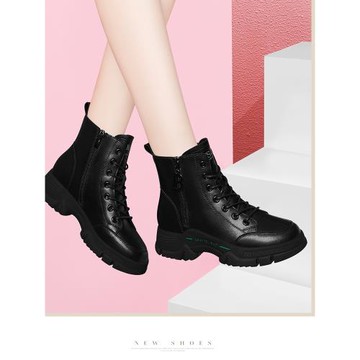 矮跟小短靴女秋冬2024新款單靴黑色秋季女鞋圓頭女士皮鞋短筒靴子
