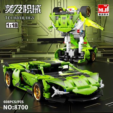跨境美及兼容樂高積木益智拼裝玩具男孩蘭博綠牛變形機甲跑車玩具