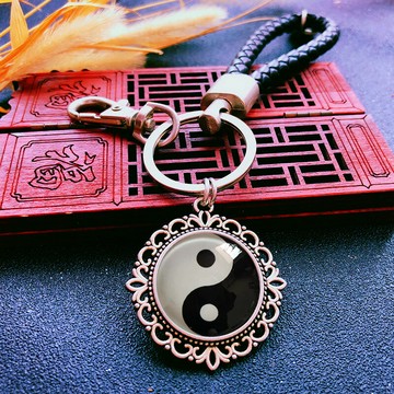 汽車鑰匙扣男女太極八卦吊墜定制道家用品簡約鑰匙圈環復古腰掛