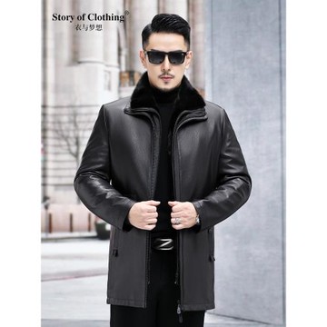2024新款真皮皮衣男冬季保暖外套加厚可脫卸貂內膽中長款貂皮大衣