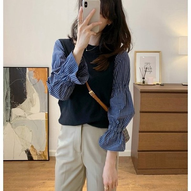 ドッキングシャツ レイヤード風トップス 重ね着風 シャツ レディース 長袖 トップス 春 秋 チェックシャツ チェック柄 ボリューム袖 大きいサイズ 大人可愛い 通販 Lineポイント最大0 5 Get Lineショッピング