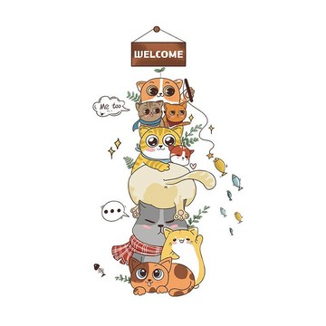 裝飾壁貼/玻璃貼 【南紡購物中心】 無痕設計防水壁貼 卡通 貓咪 可愛 釣魚 歡迎門牌 裝飾貼紙 9362