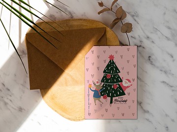 聖誕老公公與麋鹿布置中【CM17057】洛可可草莓WELKIN手創明信片