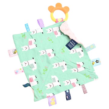 insular 茵秀麗 豆豆絨咬咬安撫巾 固齒器 立體顆粒設計 多彩標籤 寶寶手指靈活性 25.5cm x 25.5cm  綠色羊駝  1條