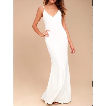 外貿單LU家高冷女神吊帶V領氣質唯美御姐高雅墜地連衣長裙禮服