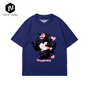 【Nico】100%純棉 甜妹 韓版上衣 女生上衣 短袖T恤女 潮牌 夏天衣服 寬鬆衣服 上衣 短袖T恤男 衣服女 短袖