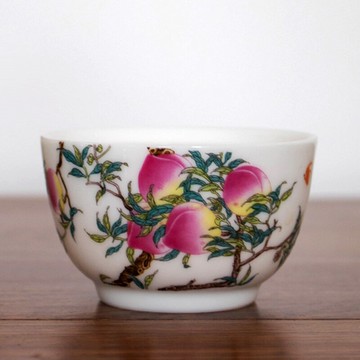 景德鎮琺瑯彩壽桃茶杯陶瓷單杯主人品茗杯功夫茶具個人喝茶杯高檔