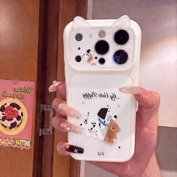 ins風 日韓斑點狗小熊適用蘋果17/18Pro貓耳手機殼IP16/15/14康寧13套12防摔