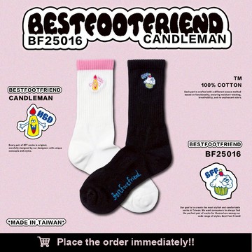 【逢甲 FUZZY】Best Foot Friend Candleman 蠟燭人 BFF 襪子 白色 BF25016