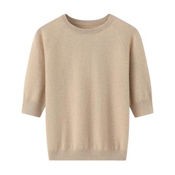 純山羊絨衫女圓領秋冬寬松休閑素面五分袖半袖打底毛衣毛衫E2712