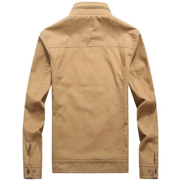 新款純棉夾克中年男士春秋休閑外套寬松上衣棉布秋裝立領茄克百搭