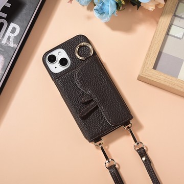 Aguchi 亞古奇 Apple iPhone 14/14 Plus/14 Pro/14 Pro Max 馬鞍卡包手機皮套 頂級皮革搭配精鍍配件 附美妝鏡及皮質背帶 - 黑褐