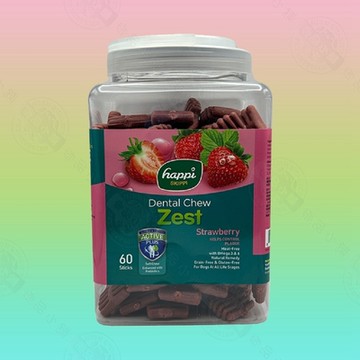 Happi Doggy 纖嚼 無穀健齒棒水果系列 M號 桶裝60入 6種口味 潔牙棒 潔牙骨 耐咬 按摩牙齦抑制口腔壞菌